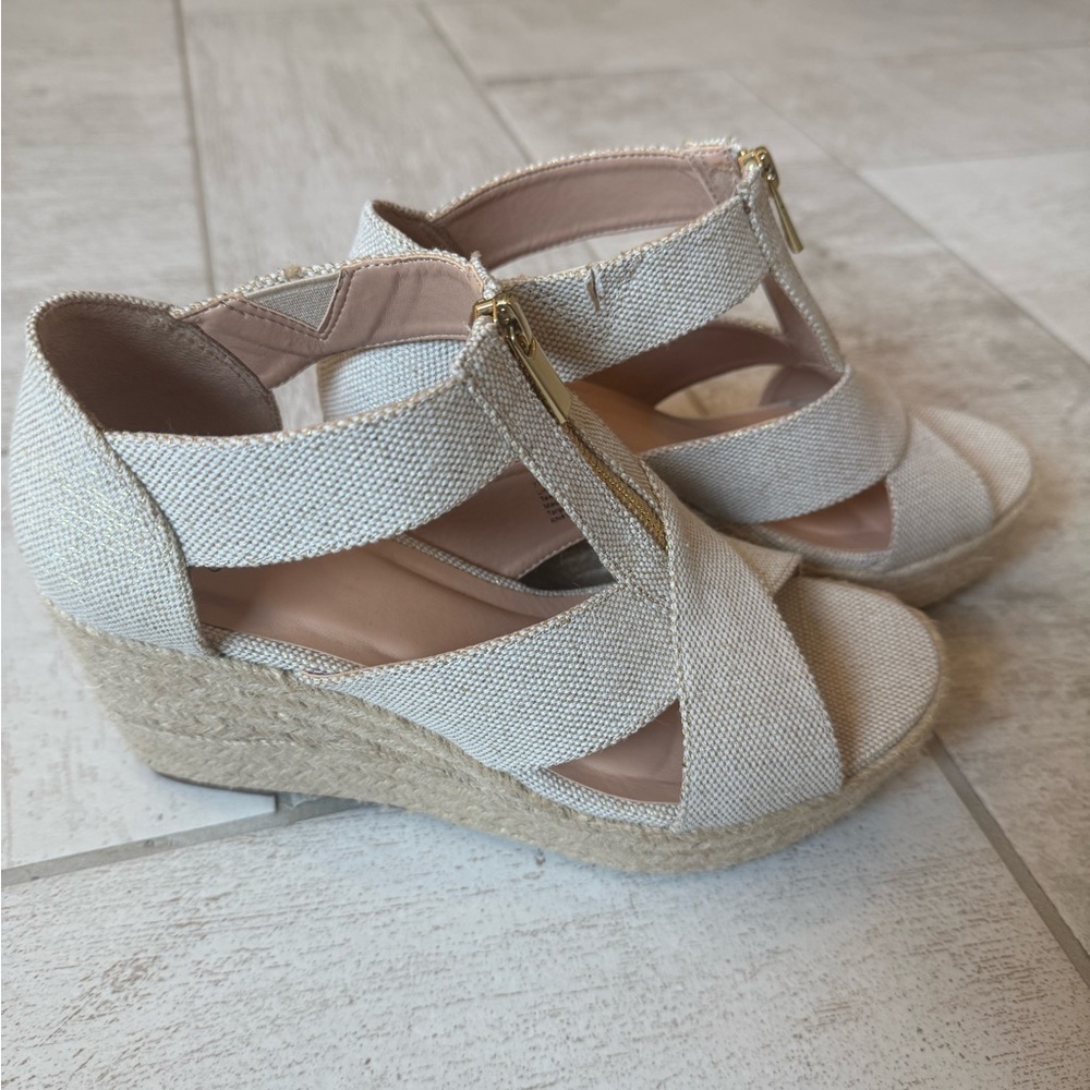 Women's Cream and gold espadrille Wedge Sandals